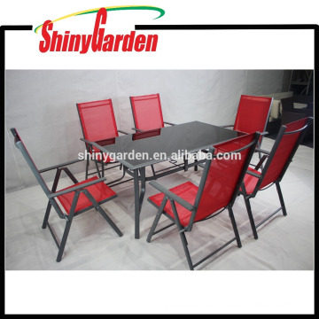 Patio al aire libre del jardín 7 posiciones Silla plegable reclinable de acero portátil ajustable y juego de comedor de acero resistente de la tabla